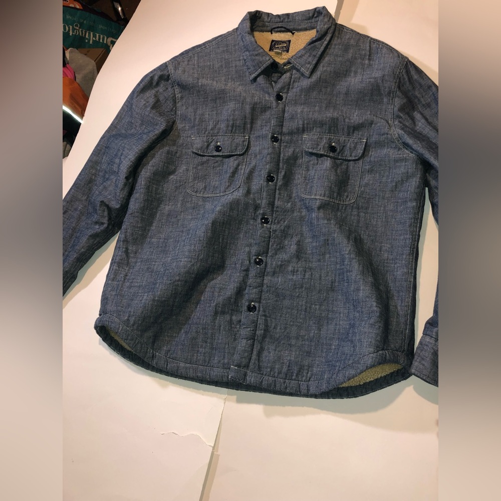 J.Crew Sherpa-lined Blue Chambray Work Shirt: Excellent Condition; Mens Size XL